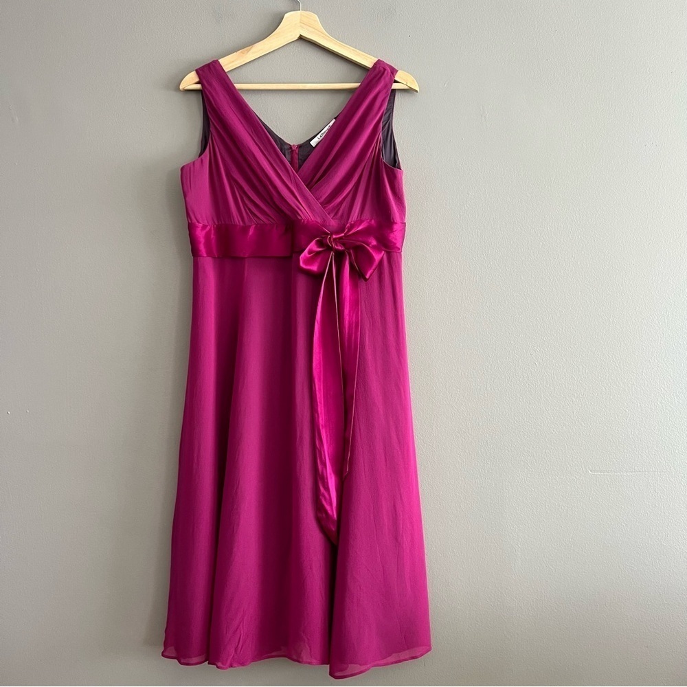 LK Bennett 100% Silk Dress Sleeveless V-neck  Babydoll Fairy Fuchsia Sz 12